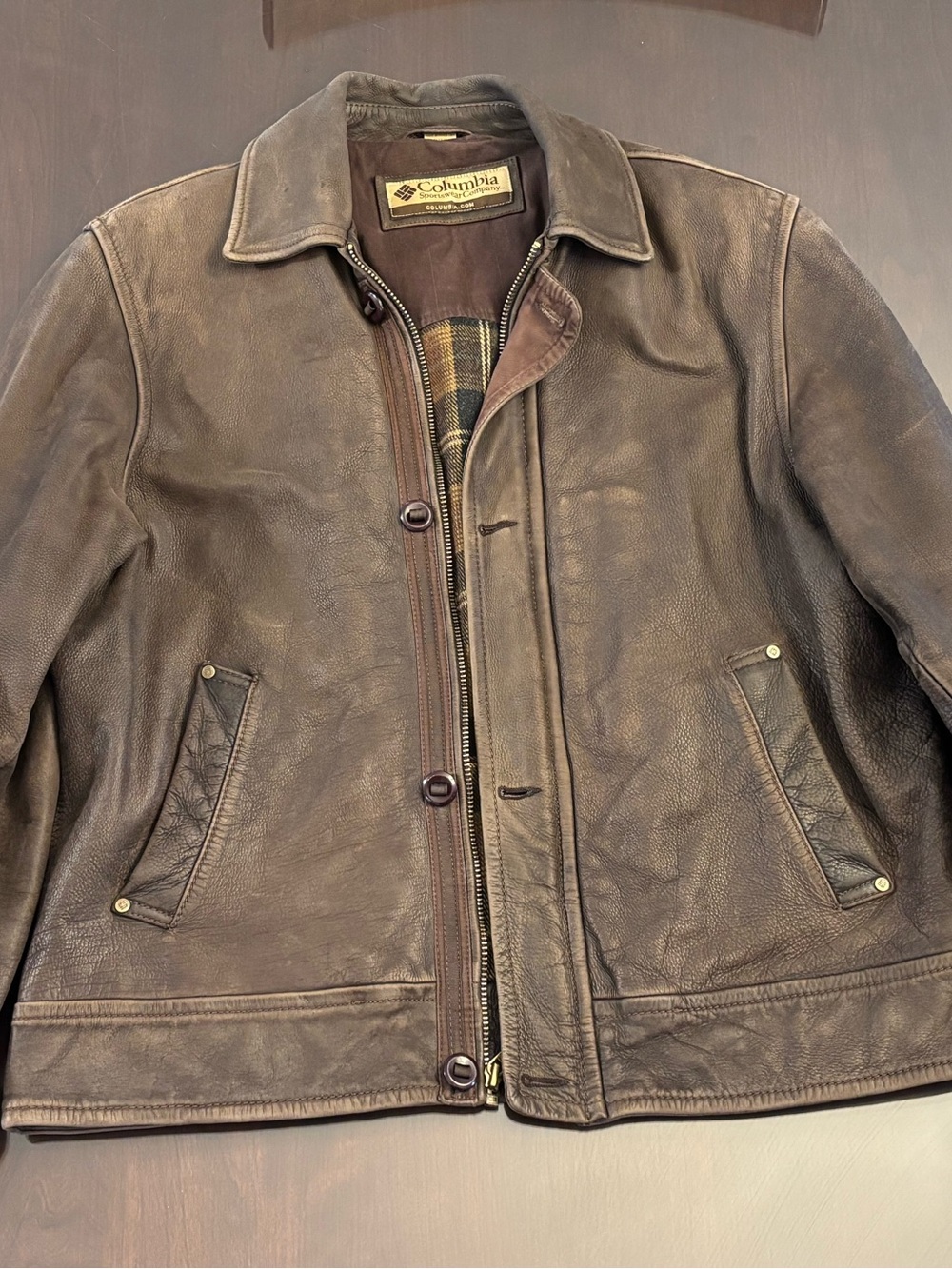 Columbia Men's Dark Brown Leather Bomber Jacket - Picture 6 of 6